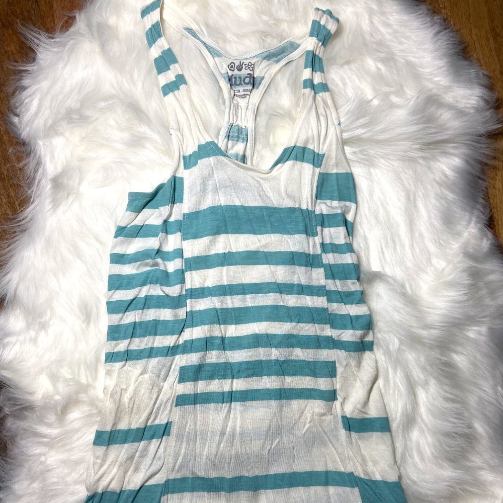 Kohls Mudd teal and white tank top XS  extra small